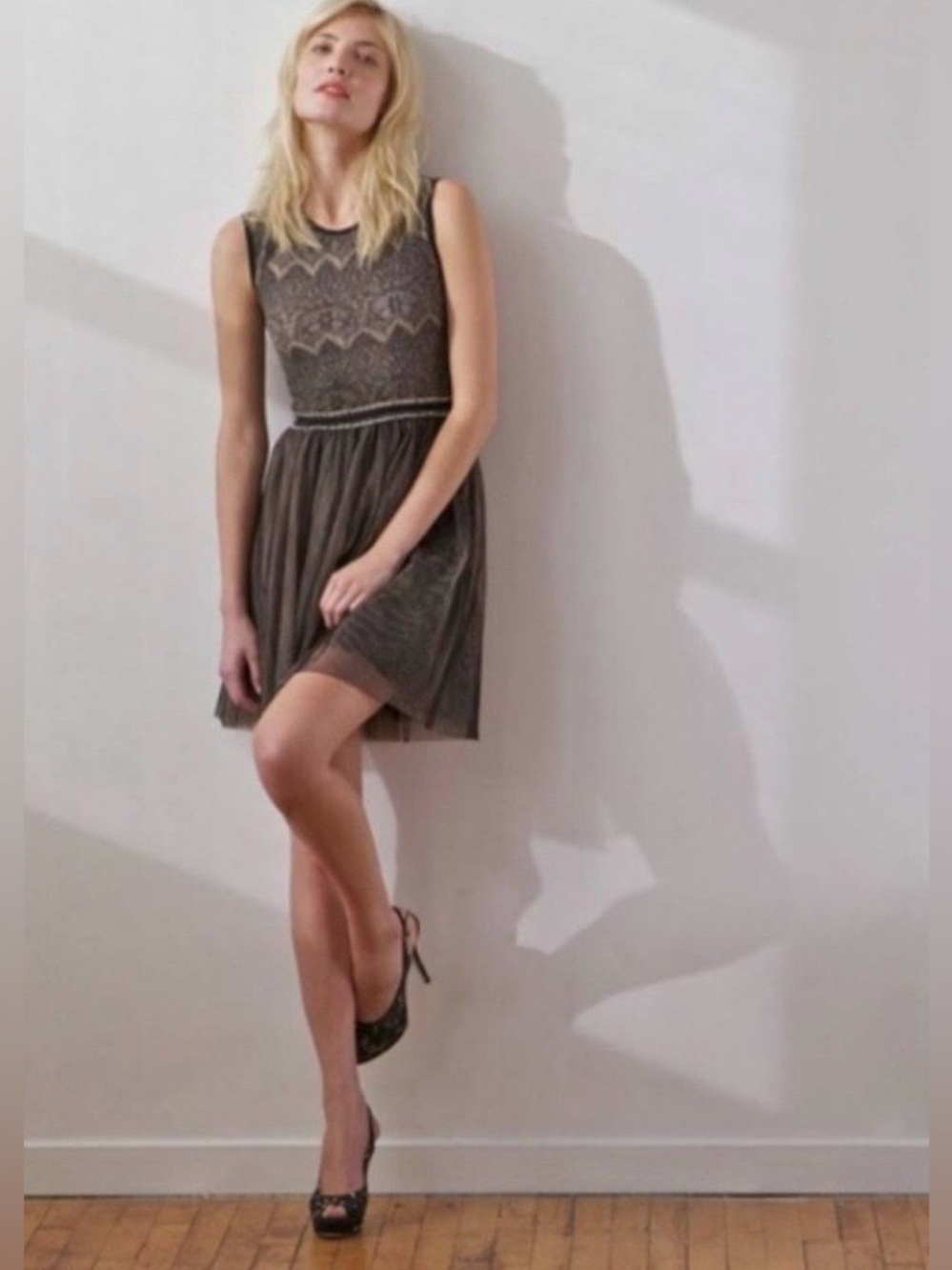 Anthropologie Weston Wear Dress With Tulle Skirt Gray Black